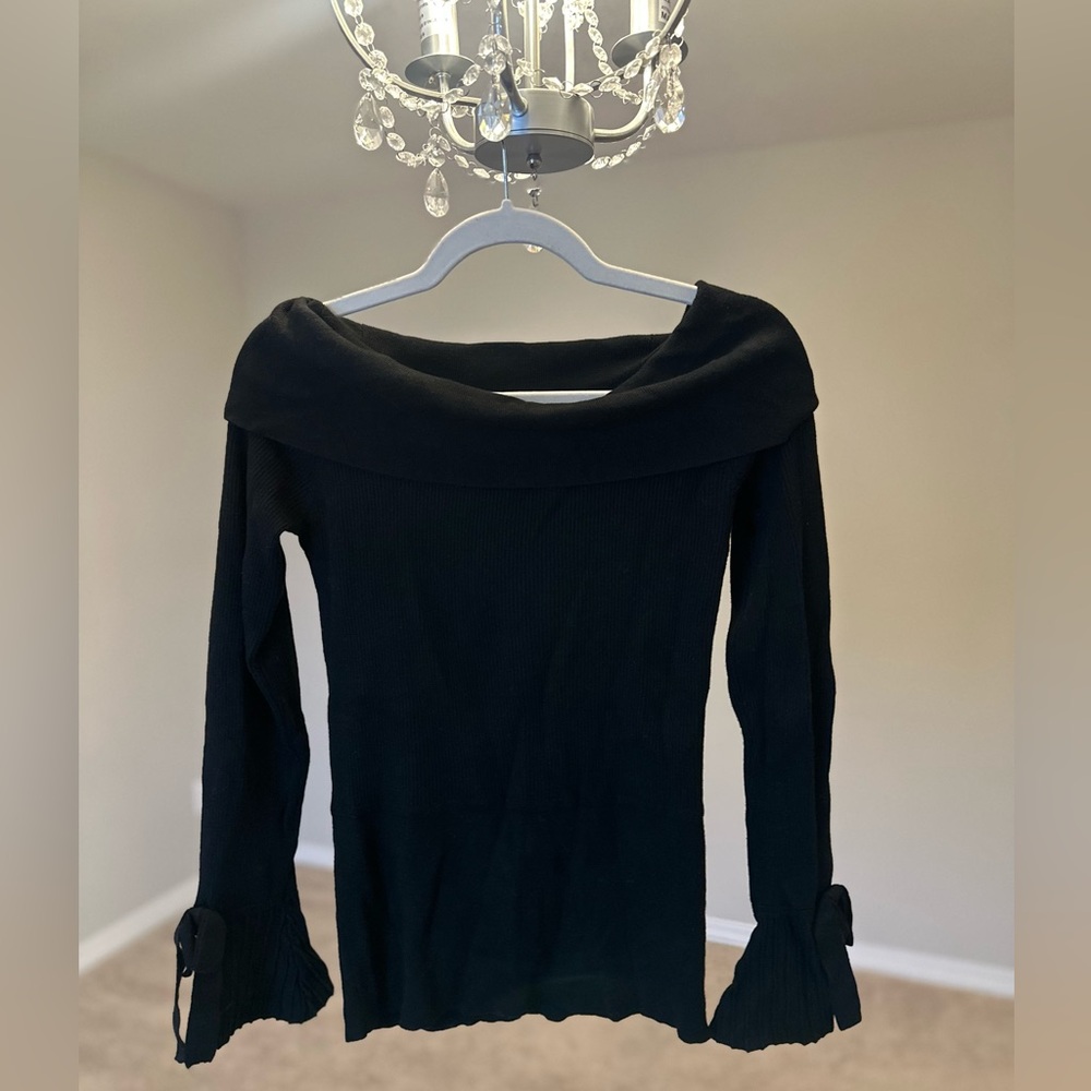 NY&Co. 7th Ave Design Studio black cowl neck bow sleeved black sweater